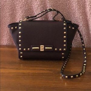 Studded maroon long strap satchel